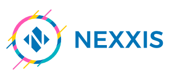 nexxis-logo-long Logo coloré de Nexxis avec symbole géométrique.