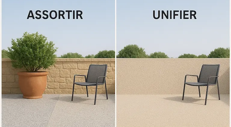 Comparaison entre sol assorti et sol uni.